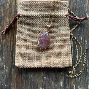 Strawberry Quartz Oval Necklace Strawberry Quartz Minimalist Necklace